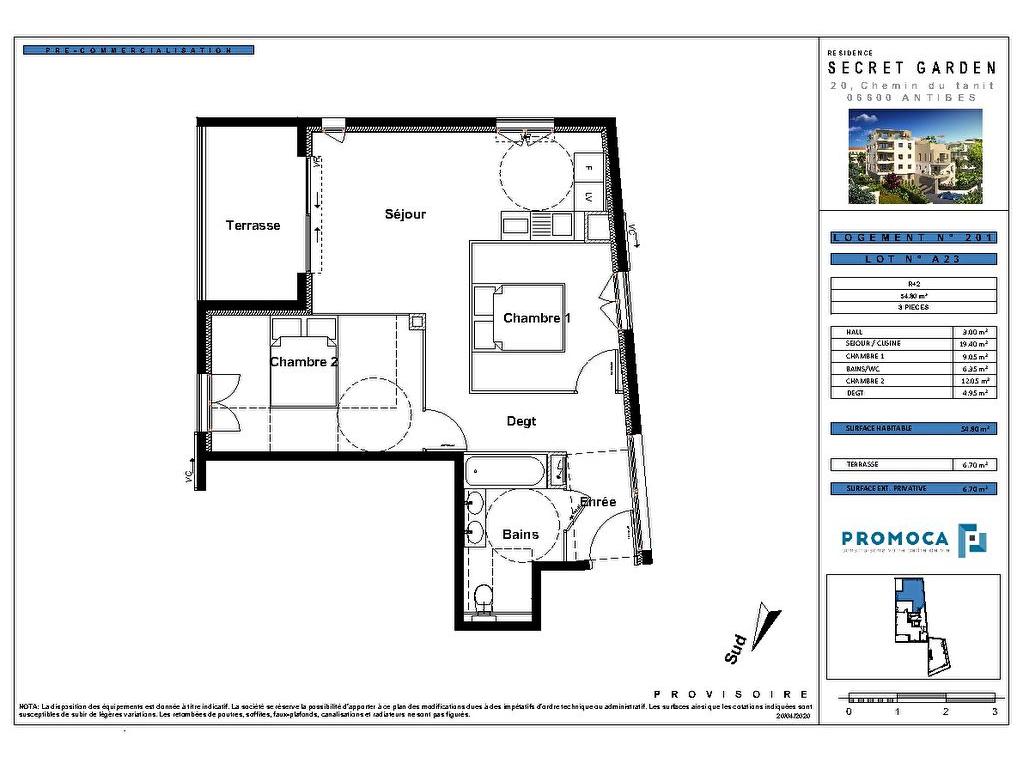 A vendre 3 pièces de 54.80m² dans résidence de standing